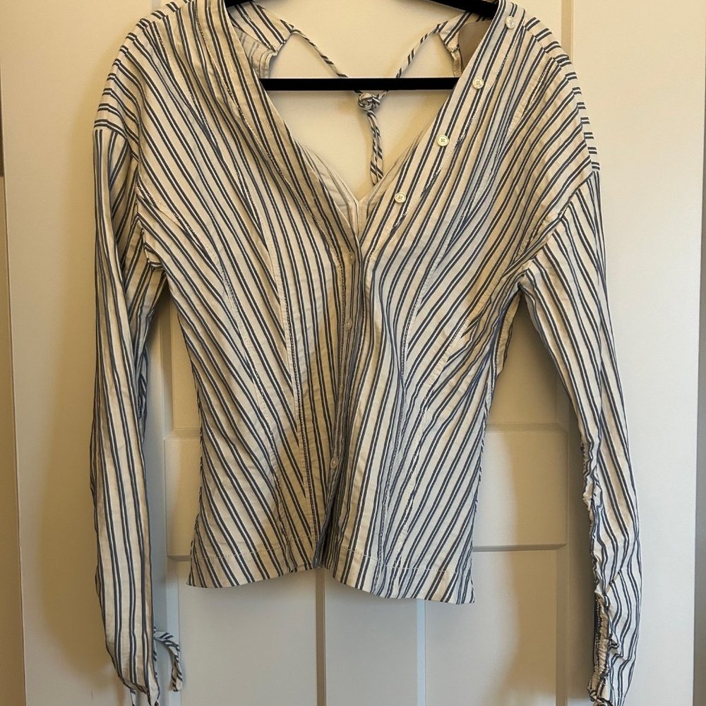 Jason Wu Striped Button Up Blouse With Tie Back - image 1
